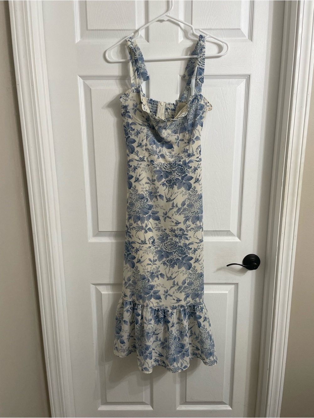 Chicwish Blue Floral Midi Dress with Ruffle Hem